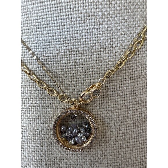 Laundry Floating Charm Circle Goldtone Chain Statement Necklace 19" NEW - Picture 5 of 10